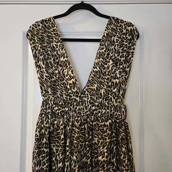 AMERICA & BEYOND Leopard Print Maxi Dress / Coverup With Stretch Waist Size Smal - Picture 3 of 15